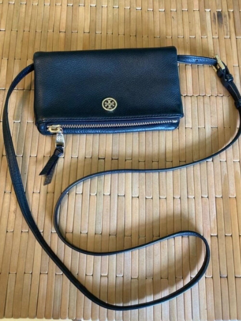 Tory Burch "Robinson" Pebbled Leather Foldover Crossbody